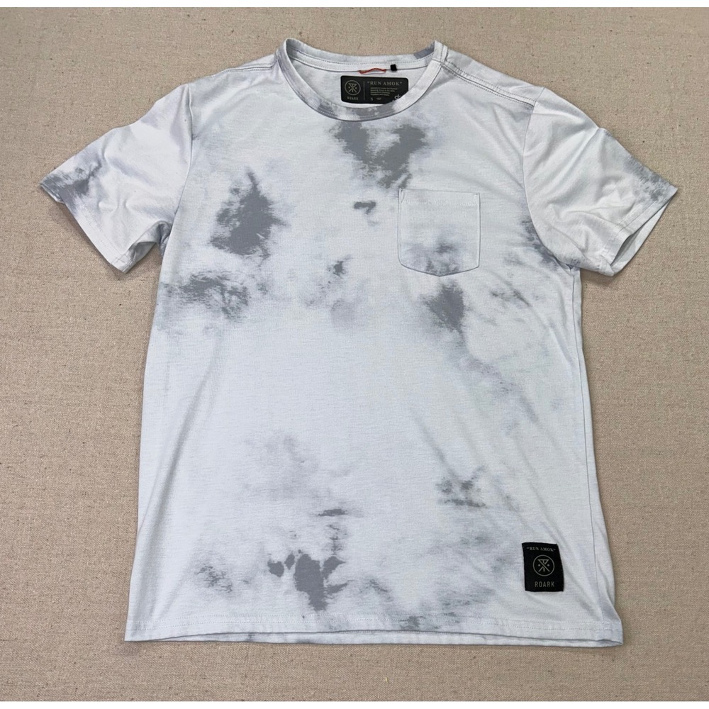 Roark Run Amok Mens Small Drirelease Tie Dye Pocket T-Shirt Grey White